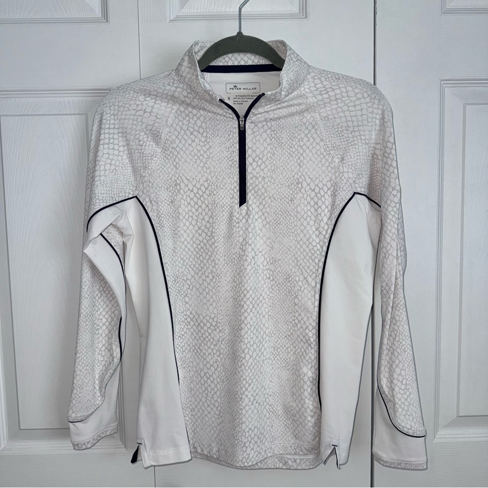 Peter Millar Women’s White Gray Python‎ Print 1/4 Zip Golf Long sleeve small top